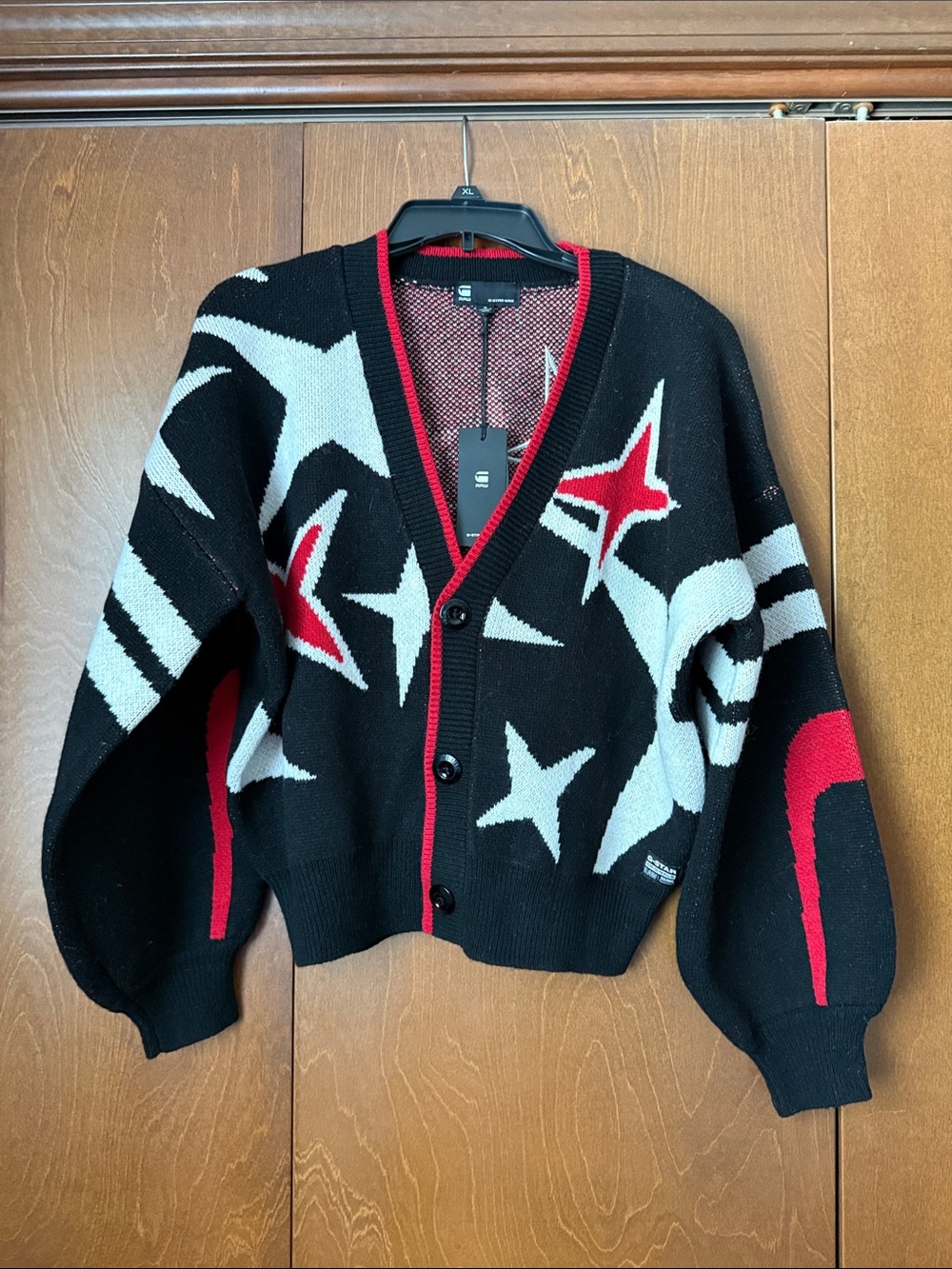 G Star Raw Jeans Black and Red Star Wool Blend Cardigan Wool Blend NWT Ret $210